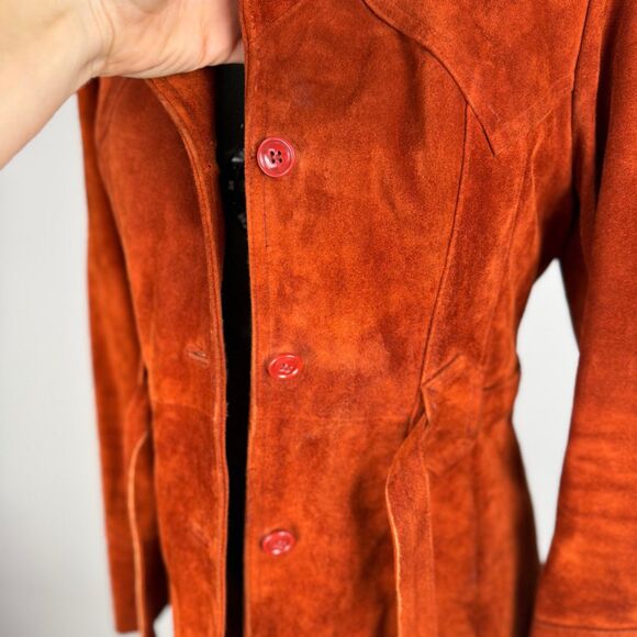 Vintage 70s Rust Suede Leather Jacket | Retro Belted Coat | Made in Korea - Picture 15 of 15